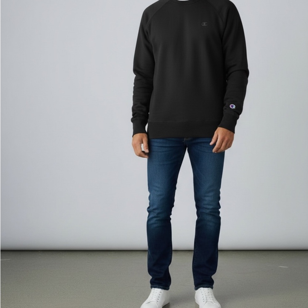 Champion Men's Classic Black  Fleece Crewneck Sweatshirt Size Large